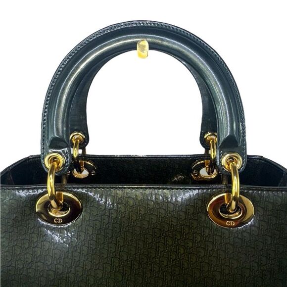 DIOR Olive Green Monogram Patent Leather Lady Dior Bag - Picture 8 of 16